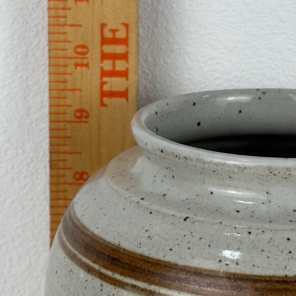 Handcrafted Gray Ceramic Vase Blue Iris Floral Design Brown Accents 9.5" #'d - Picture 7 of 7